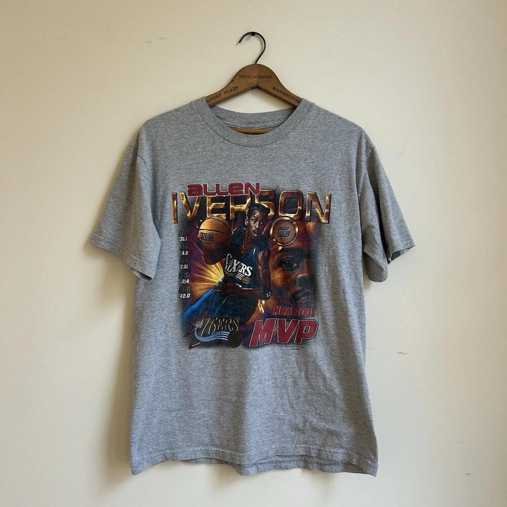 Vtg Allen Iverson T Shirt 2001 Philadelphia 76Ers Sz Large Grey Mvp